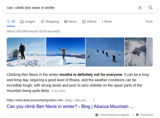 Ben Nevis SERP with Images