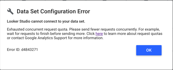 Data set configuration error message in Looker Studio
