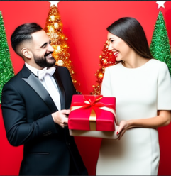 man giving a woman a present.  