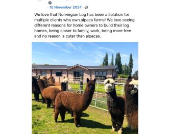 Norwegian Log organic post with alpacas